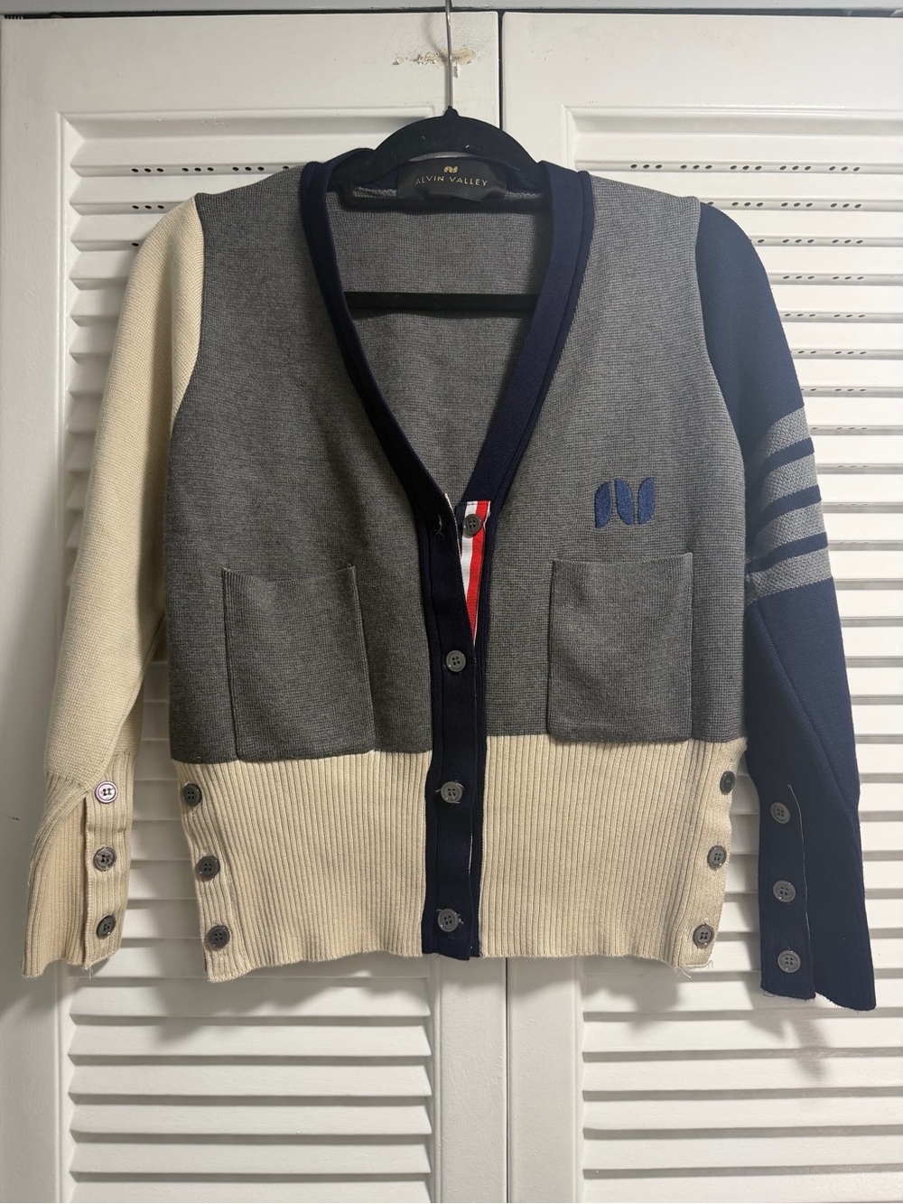 Alvin Valley Gray, Cream & Navy Colorblock Cardigan - Picture 2 of 4